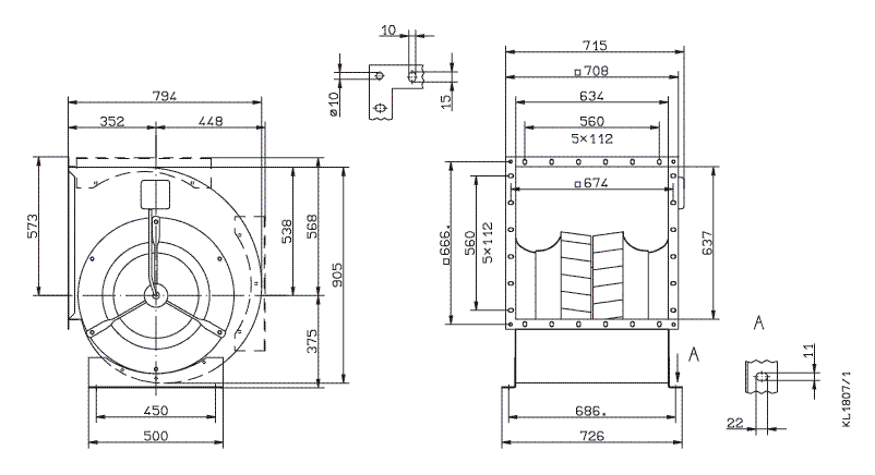 Габаритные и присоединительные размеры Ziehl-abegg RD50A-4DW.6T.1L